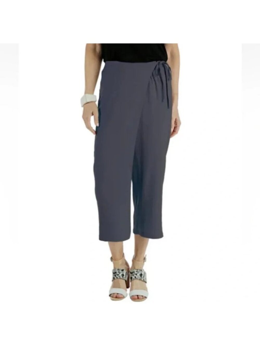 NEW MarlaWynne Inky Blue Georgette Side Wrap Crop Pants - Small